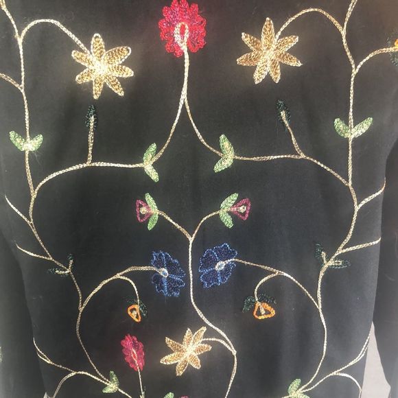 Denim & Co. embroidered black jacket/ large/ cotton, orange, green, red, yellow - Picture 6 of 11